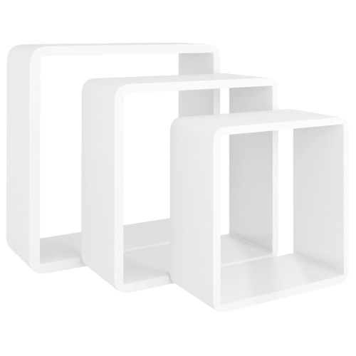 Ensemble De 3 Étagères Murales Cube - Étagères Flottantes Blanc Mdf