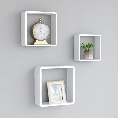 Ensemble De 3 Étagères Murales Cube - Étagères Flottantes Blanc Mdf