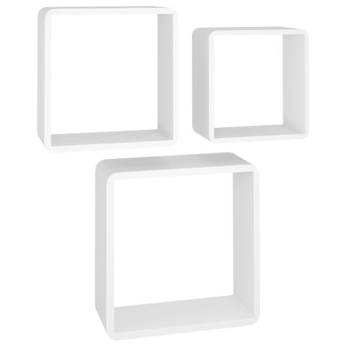 Ensemble De 3 Étagères Murales Cube - Étagères Flottantes Blanc Mdf