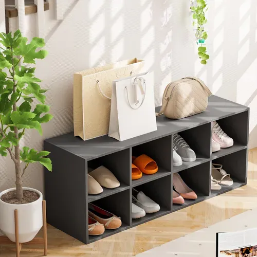 Banc à Chaussures Meuble à Chaussures Organisateur De Chaussures à 8 Casiers - 102x30x41cm Gris