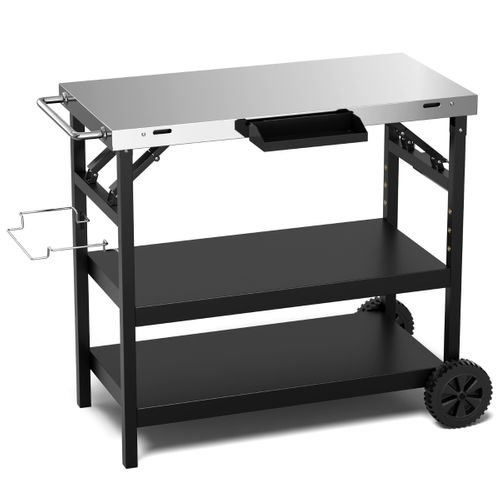 Desserte D'extérieur à Roulettes - Desserte De Jardin - Chariot De Cuisine 3 Étagères Réglable Noir