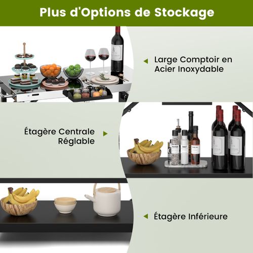 Desserte D'extérieur à Roulettes - Desserte De Jardin - Chariot De Cuisine 3 Étagères Réglable Noir