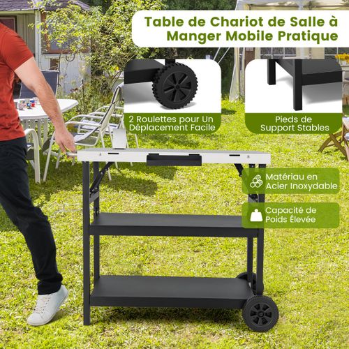 Desserte D'extérieur à Roulettes - Desserte De Jardin - Chariot De Cuisine 3 Étagères Réglable Noir