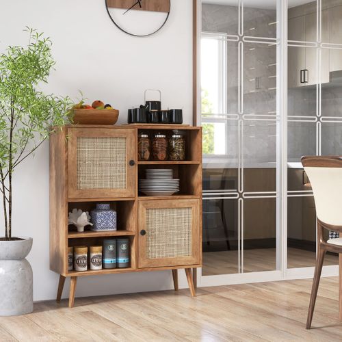Buffet De Cuisine, Meuble Cuisine, Meuble De Rangement Avec 2 Placards 80x29,5x97 Cm Bois