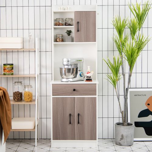 Buffet De Cuisine, Meuble Cuisine, Meuble De Rangement Avec 3 Portes Passe-câble 60x40x180cm Blanc