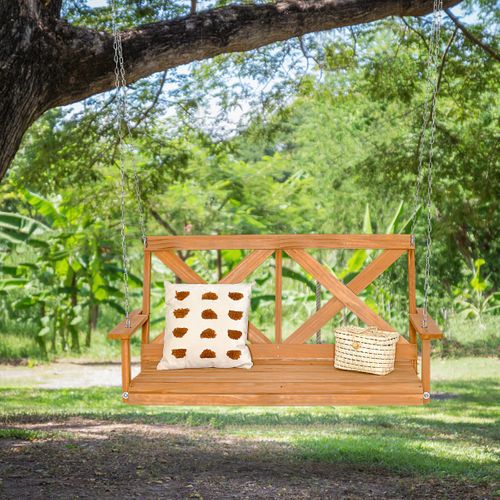 Balancelle De Jardin Balançoire De 134 Cm Pour Porche 2 Personnes En Bois Massif Avec Chaînes