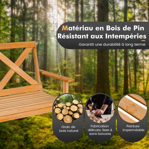 Balancelle De Jardin Balançoire De 134 Cm Pour Porche 2 Personnes En Bois Massif Avec Chaînes