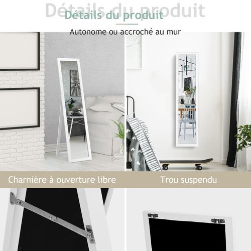 Miroir Sur Pied Miroir Psyché Autoportant Rectangulaire 155 X 37 Cm Style Scandinave Moderne Blanc