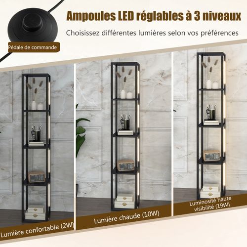Lampadaire Salon 163cm Avec 4 Étagères Ampoules LED à 3 Intensités Variable Poteaux LED