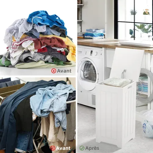 Panier à Linge Avec Couvercle 34 L Corbeille à Linge Rectangulaire Style Contemporain