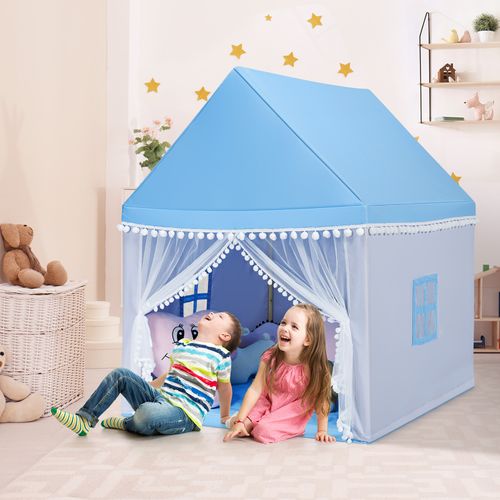 Tente De Jeu - Tente Pour Enfants Château Intérieur Cadre En Bois Couverture En Coton Bleu