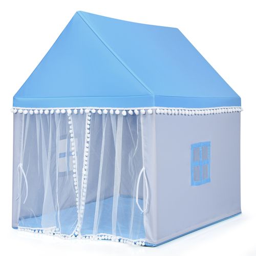Tente De Jeu - Tente Pour Enfants Château Intérieur Cadre En Bois Couverture En Coton Bleu