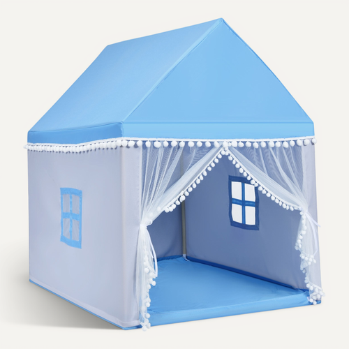 Tente De Jeu - Tente Pour Enfants Château Intérieur Cadre En Bois Couverture En Coton Bleu