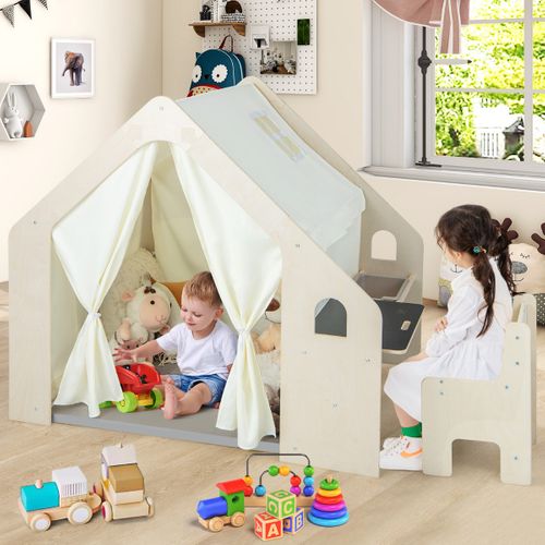Tente De Jeu - Tente Pour Enfants Intérieure 6 En 1 En Bois Tableau Noir Table De Bureau