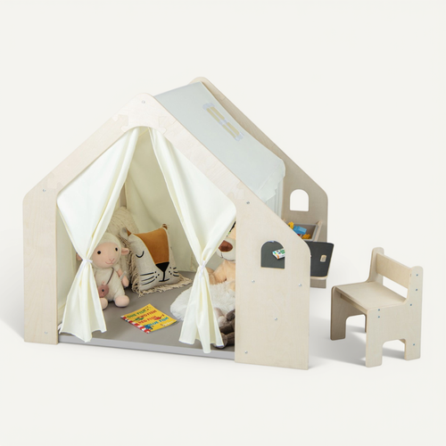 Tente De Jeu - Tente Pour Enfants Intérieure 6 En 1 En Bois Tableau Noir Table De Bureau