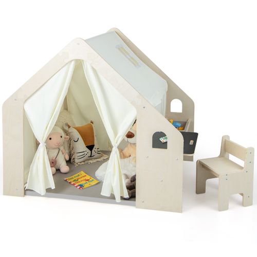 Tente De Jeu - Tente Pour Enfants Intérieure 6 En 1 En Bois Tableau Noir Table De Bureau