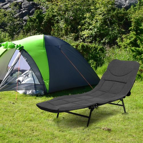 Lit De Camp Pliable 1 Place Avec Matelas, Dossier Réglable Et Poches Latérales – Capacité 150 Kg