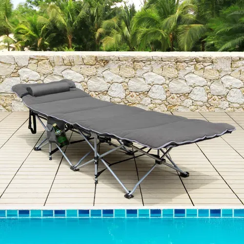 Lit De Camping Pliable 65 X 185 Cm Avec Matelas Et Oreiller Amovibles Lit D'appoint Pour Camping