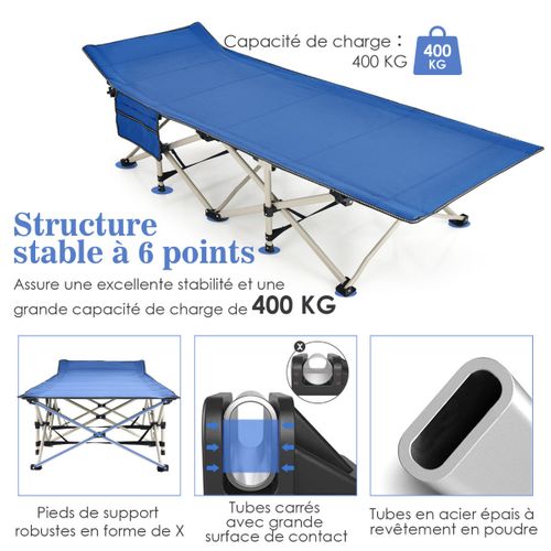 Lit De Camping Pliable Charge Jusqu'à 400 Kg Lit De Voyage à Pliage Rapide Avec Sac De Transport