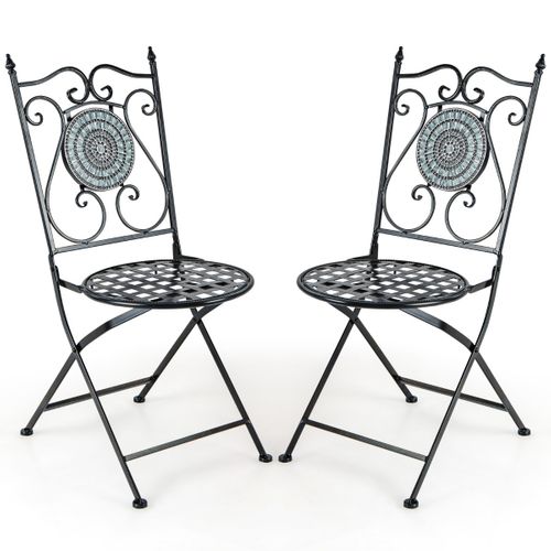 Paire De 2 Chaises Pliantes Vintage Métal Imprimé Floral - Camping Jardin - Occasion