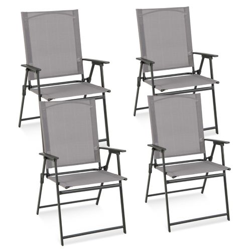 Yaheetech Lot De 4 Chaises Jardin Pliantes Avec Accoudoirs - Chaises Extérieur Toile Grise Patio Terrasse