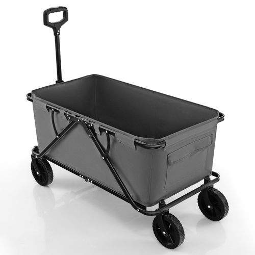 Chariot 170 L Chariot Pliable Avec Guidon Réglable Porte-bouteilles Et Poche De Rangement Gris