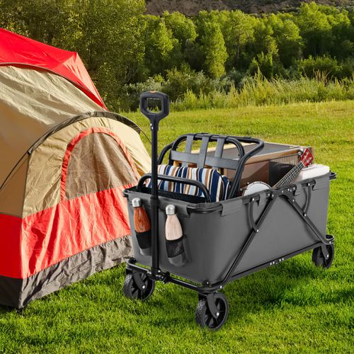 Chariot 170 L Chariot Pliable Avec Guidon Réglable Porte-bouteilles Et Poche De Rangement Gris