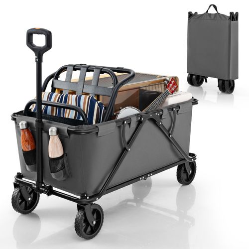 Chariot 170 L Chariot Pliable Avec Guidon Réglable Porte-bouteilles Et Poche De Rangement Gris