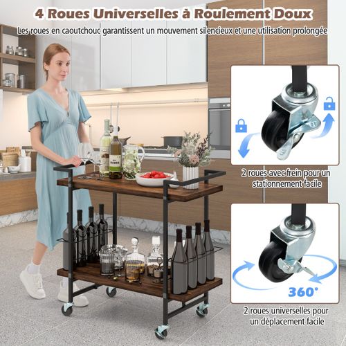 Liitrton Support Tour D'Ordinateur à 2 Niveaux Avec Roulettes Verrouillables - 57x35x50 Cm - Sous Bureau Ou à Côté