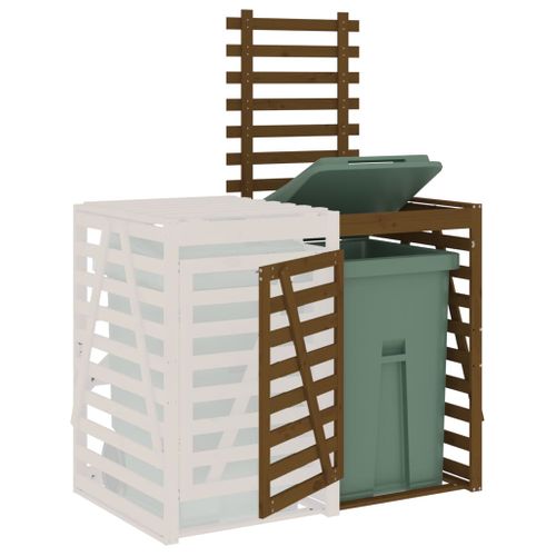 Abris Pour Poubelle - Abri à Poubelles - Cache Poubelle Sur Roulettes Brun Miel Bois Pin