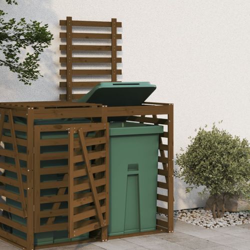 Abris Pour Poubelle - Abri à Poubelles - Cache Poubelle Sur Roulettes Brun Miel Bois Pin