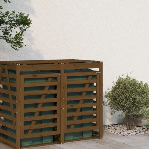 Abris Pour Poubelle - Abri à Poubelles - Cache Poubelle Sur Roulettes Brun Miel Bois Pin