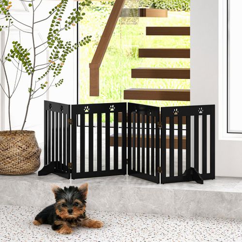 Barrière De Sécurité En Bois Pour Chiens Avec Charnières Flexibles à 360° Et 4 Panneux 60cm Marron