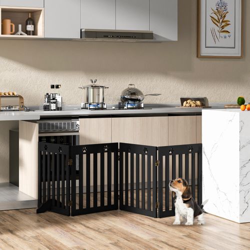 Barrière De Sécurité En Bois Pour Chiens Avec Charnières Flexibles à 360° Et 4 Panneux 60cm Marron