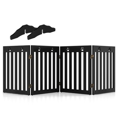Barrière De Sécurité En Bois Pour Chiens Avec Charnières Flexibles à 360° Et 4 Panneux 60cm Marron