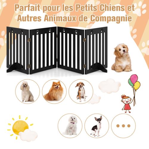 Barrière De Sécurité En Bois Pour Chiens Avec Charnières Flexibles à 360° Et 4 Panneux 60cm Marron