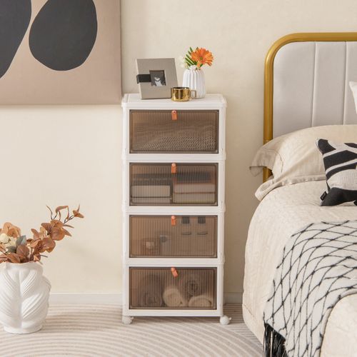 Meuble à Chaussures, Armoire à Chaussures Pliable 4 Niveaux Portes Transparentes Magnétiques