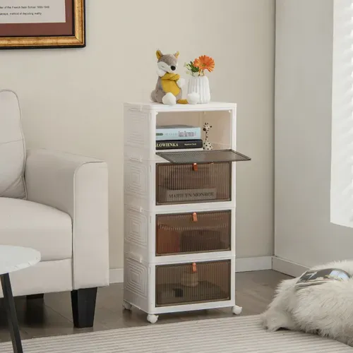 Meuble à Chaussures, Armoire à Chaussures Pliable 4 Niveaux Portes Transparentes Magnétiques