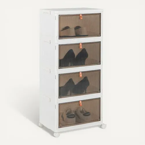 Meuble à Chaussures, Armoire à Chaussures Pliable 4 Niveaux Portes Transparentes Magnétiques