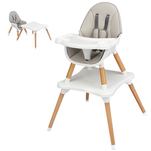 Chaise Haute Bébé 4 En 1 Plateau Réglable En 4 Etapes Pour Bébé 6 Mois-3 Ans Charge 15kg Gris
