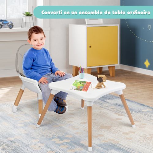 Chaise Haute Bébé 4 En 1 Plateau Réglable En 4 Etapes Pour Bébé 6 Mois-3 Ans Charge 15kg Gris
