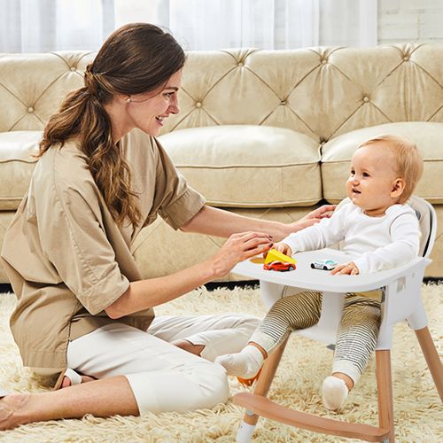 Chaise Haute Bébé Convertible 2 En 1 De 6 Mois à 3 Ans Capacité 15 Kg Hauteur Réglable