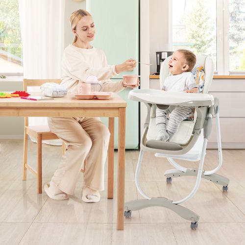 Chaise Haute Pliante Pour Bébés Multifonctionnelle Avec Roulettes Hauteur Réglable Repose-pieds