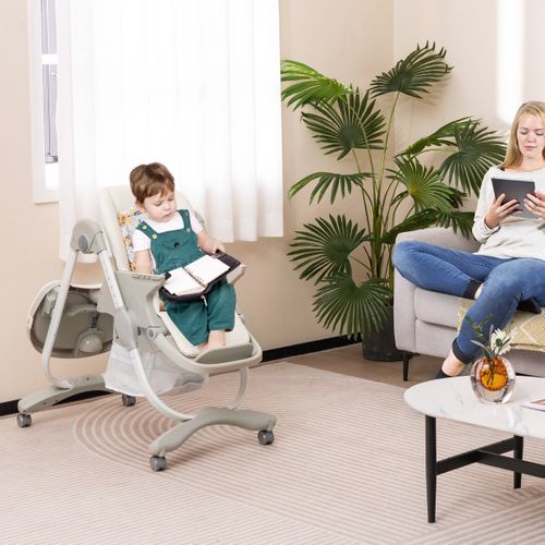 Chaise Haute Pliante Pour Bébés Multifonctionnelle Avec Roulettes Hauteur Réglable Repose-pieds