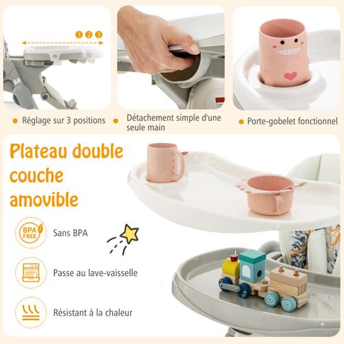 Chaise Haute Pliante Pour Bébés Multifonctionnelle Avec Roulettes Hauteur Réglable Repose-pieds