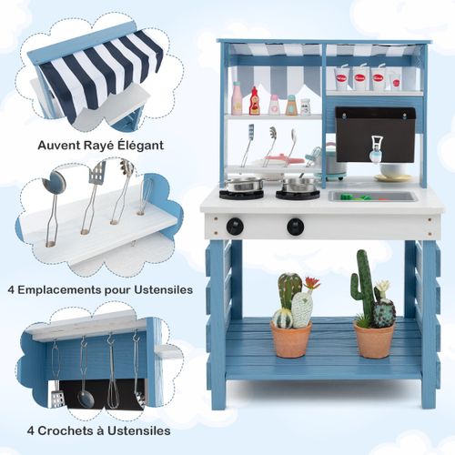 Cuisine De Jeu 2 En 1 En Bois Avec Cuisinières Evier Réservoir à Eau Robinet