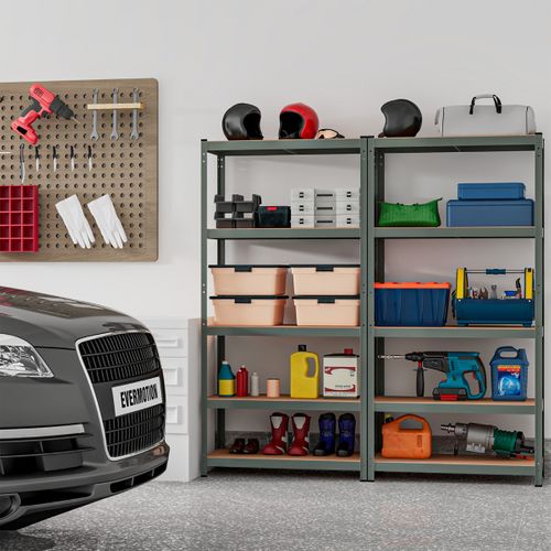 Étagère De Rangement 90x40x180cm Avec 5 Tablettes Chaque Charge 175kg En Métal Et Bois Gris