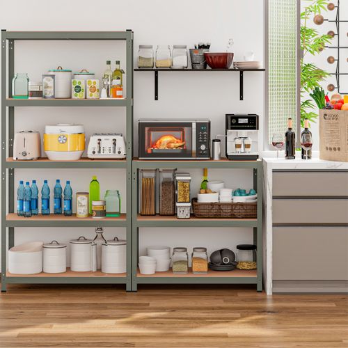 Étagère De Rangement 90x40x180cm Avec 5 Tablettes Chaque Charge 175kg En Métal Et Bois Gris