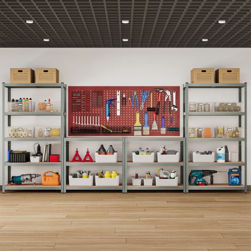 Étagère De Rangement 90x40x180cm Avec 5 Tablettes Chaque Charge 175kg En Métal Et Bois Gris