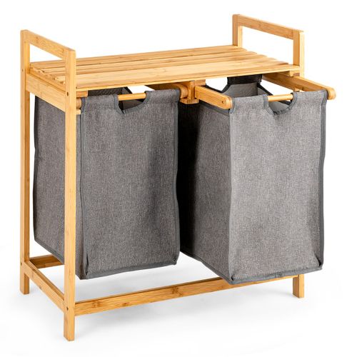 Panier à Linge Sur Pied En Bambou 64 X 33 X 73 Cm Avec 2 Sacs à Linge Sale Poignées Et Étagère
